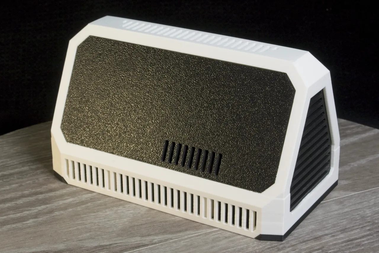 Aura original case (white) — rear view with textured back panel and ventilation grilles